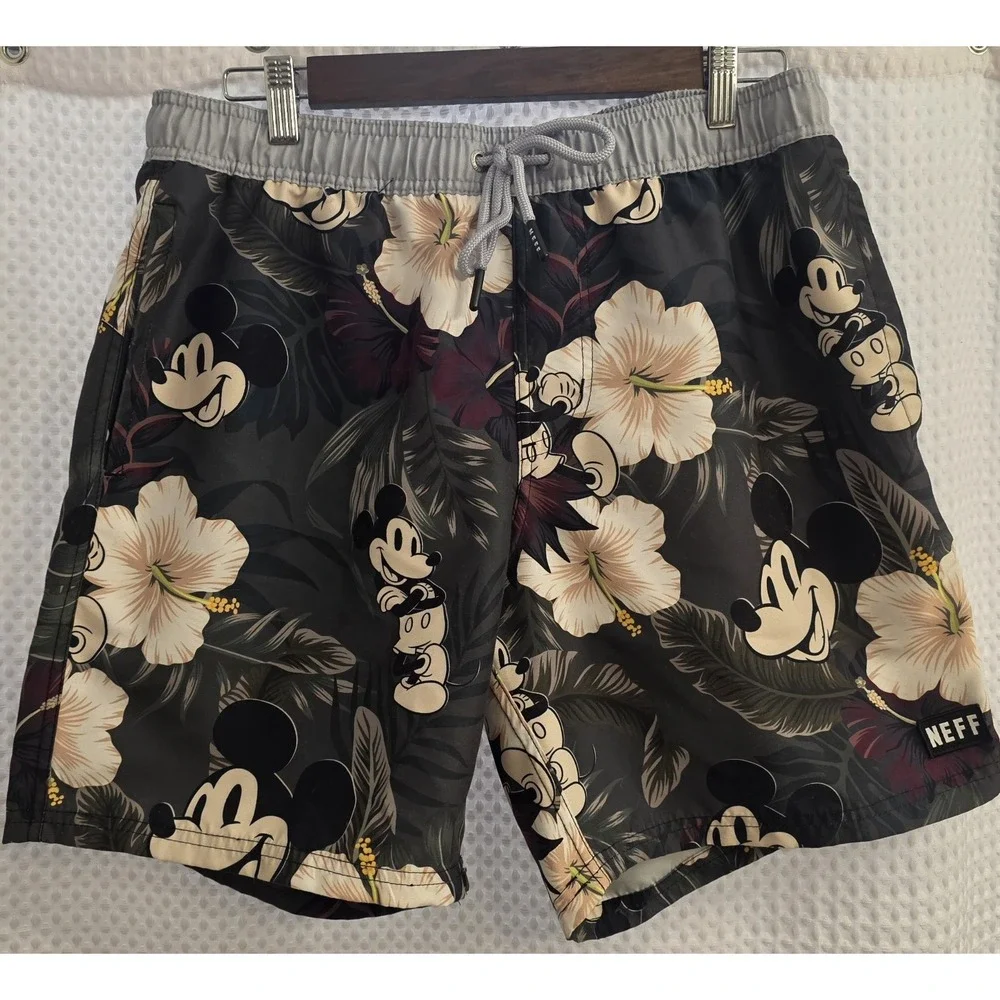 Neff Disney Classic Mickey Floral Print Swim Trunks Board Shorts Men's Large